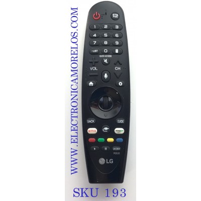 CONTROL REMOTO ORIGINAL NUEVO  MAGIC PARA TV LG 4K SMART / MICROFONO / COMANDO DE VOZ / NUMERO DE PARTE AN-MR18BA / 230318BA / BEJMR18BA / 2017DJ5175 / MODELO SK9500 / SK9000 / SK8070 / SK8000 / UK7700 / 